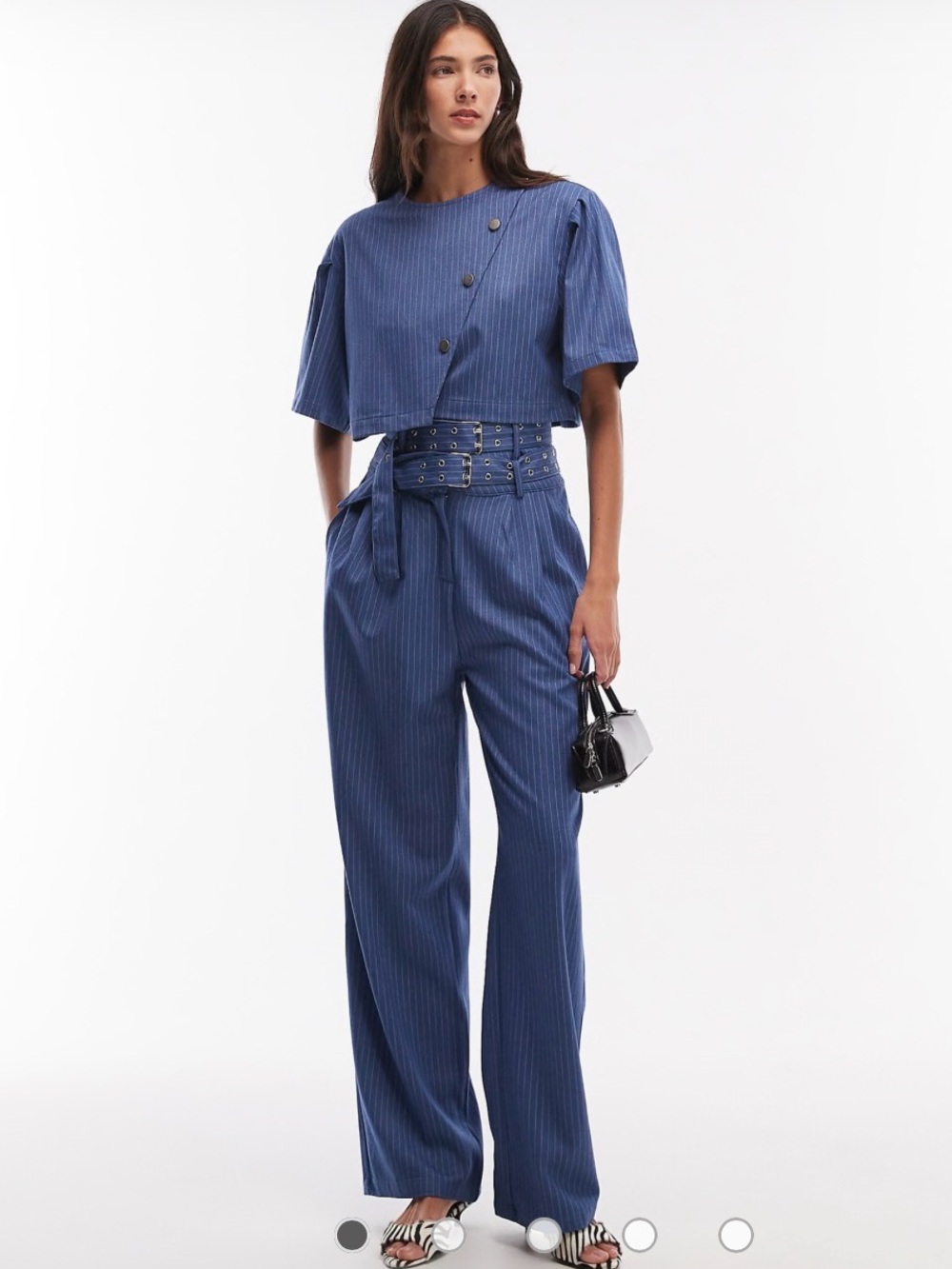 NWT Ghospell Bettie High-Rise Pleated Pinstripe Trousers Double Belted detail L